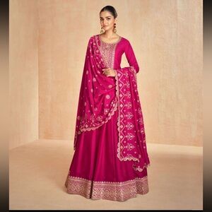 Elegant Fuchsia Embroidered Women’s Anarkali Dress with Matching Dupatta